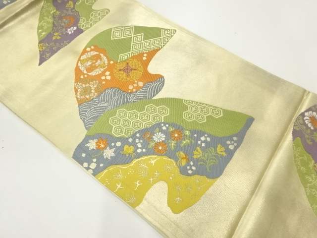 JAPANESE KIMONO / ANTIQUE FUKURO OBI / SILK / WOVEN DISTANT MOUNTAINS